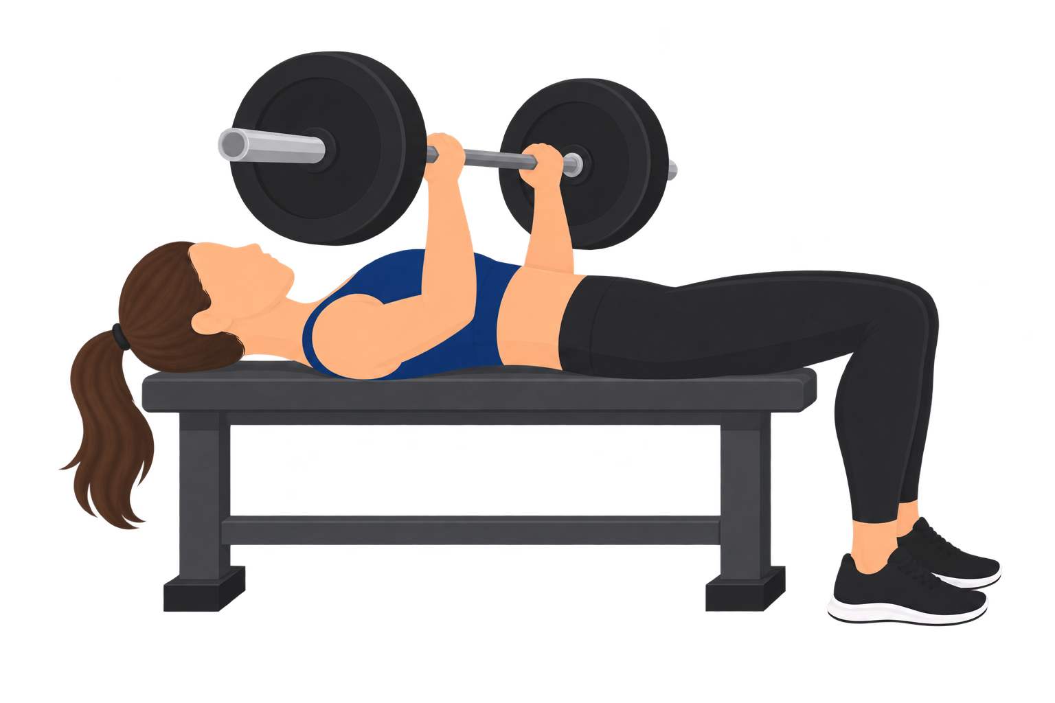 Illustration of a disqualified bench press: the barbell stops a few inches above the lifter's chest, never making contact, before the lifter presses back up.