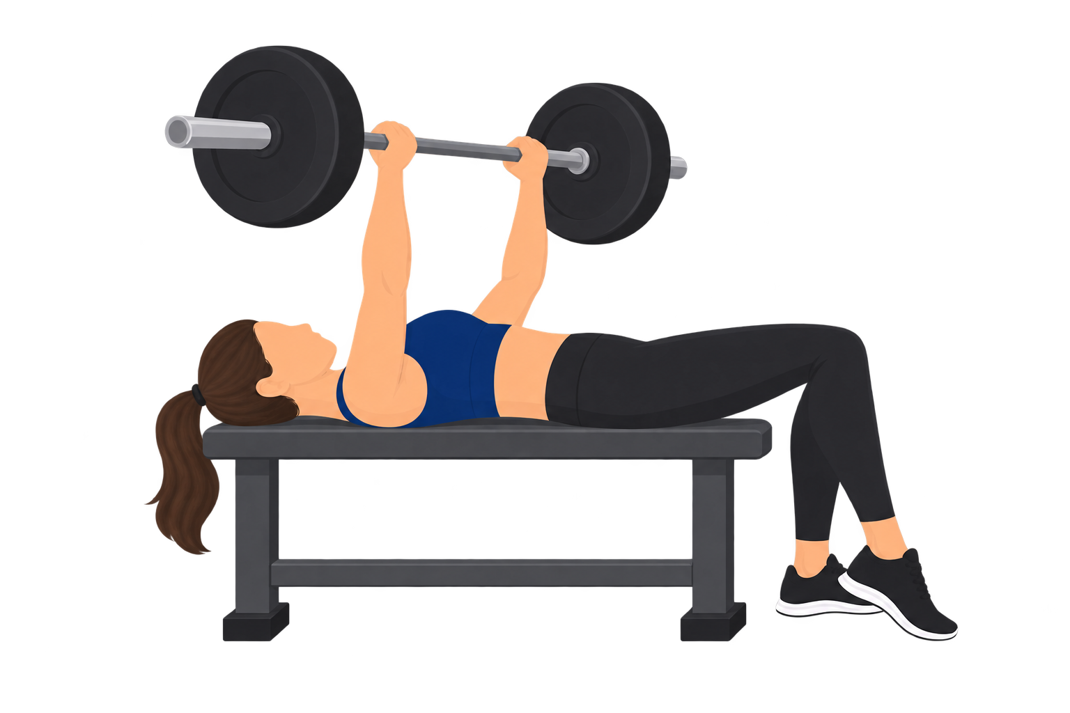 Illustration of a disqualified bench press: the lifter's heel has lifted off the floor and one foot is raised onto the toes as the bar is pressed.