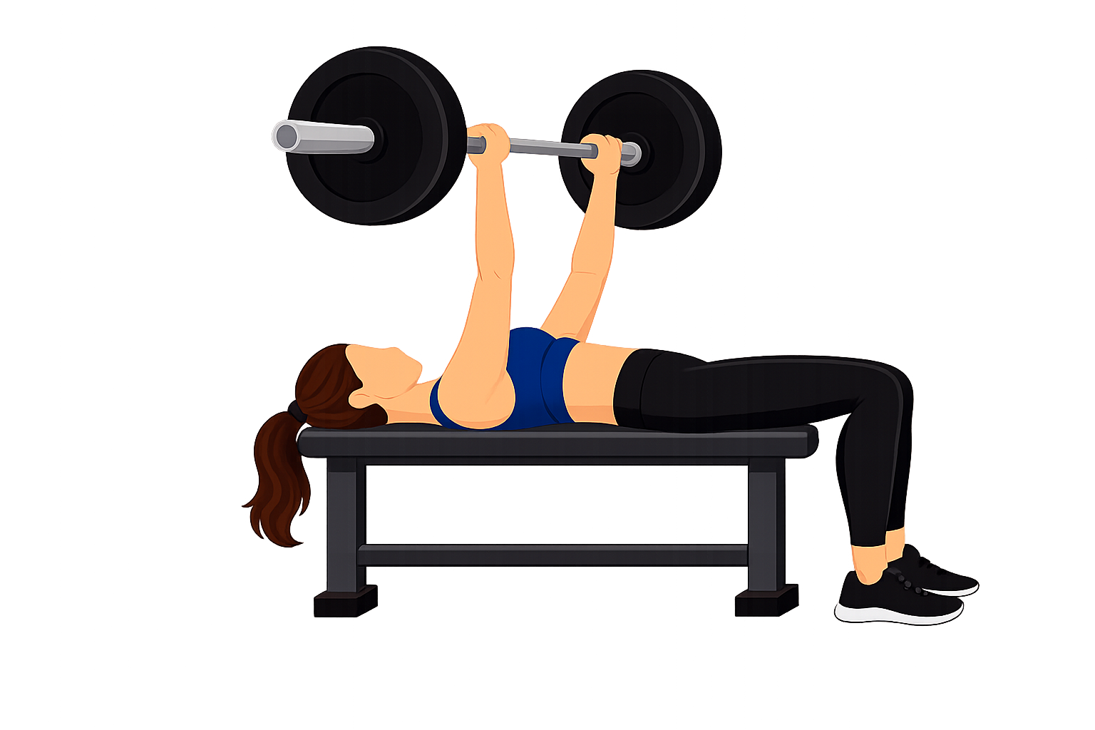 Illustration of a disqualified bench press: at the top of the rep, the lifter's elbows remain visibly bent instead of locking out to straight arms.