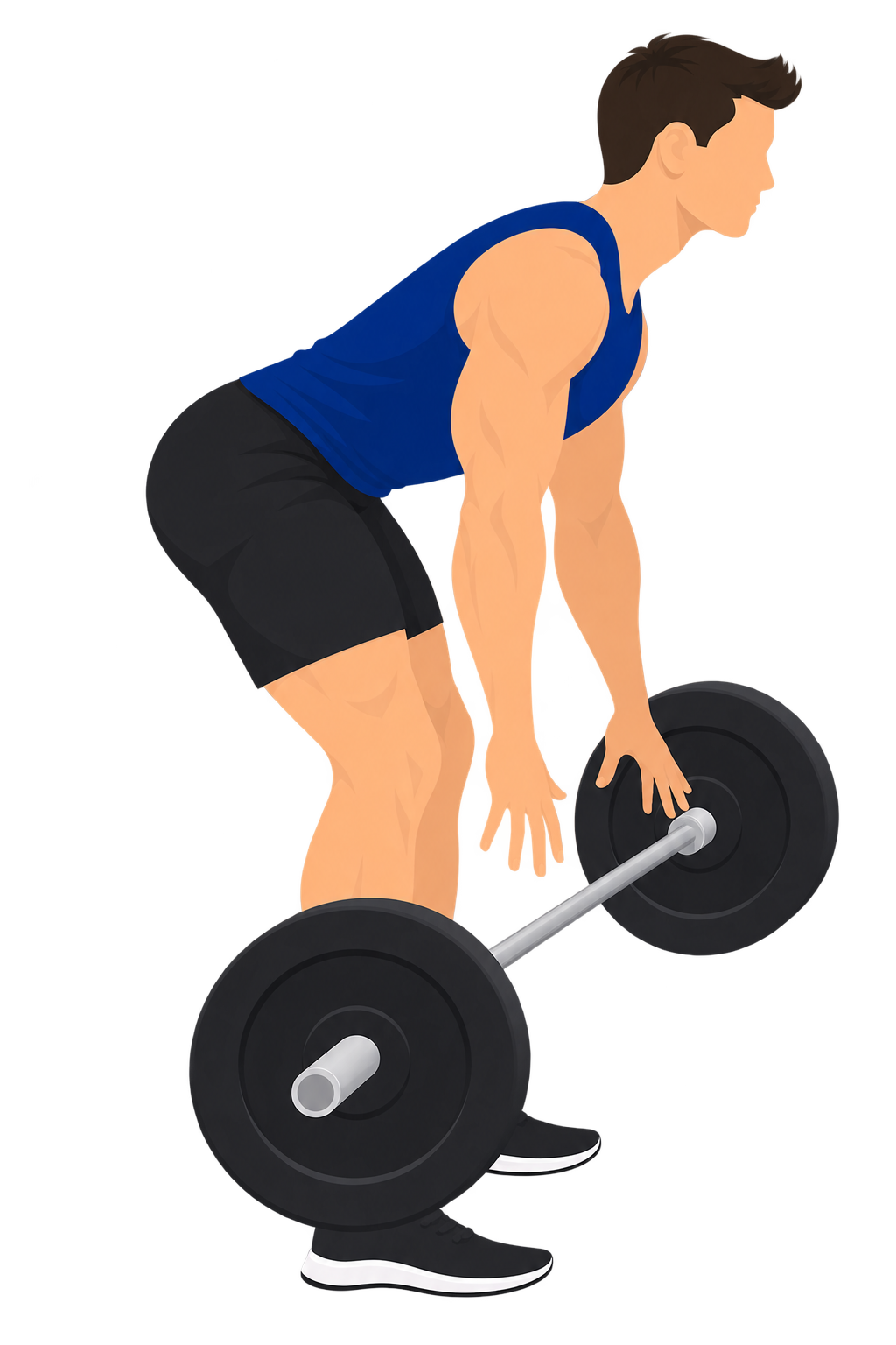 Illustration of a disqualified deadlift: the lifter's hands have opened and released the bar, which drops uncontrolled toward the platform.