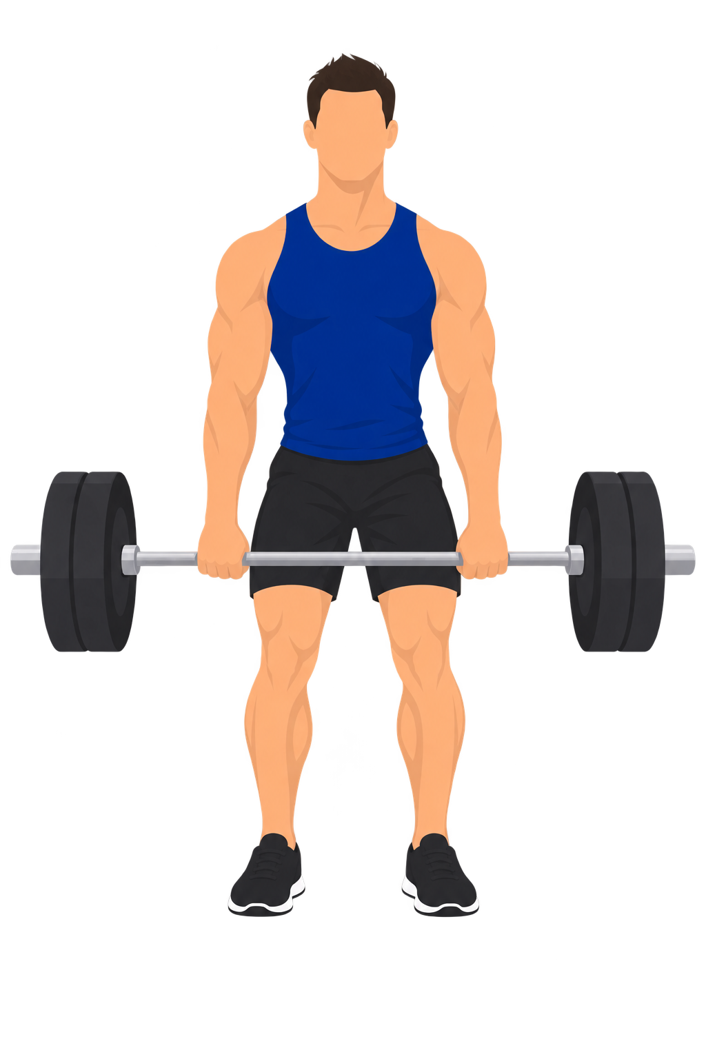Illustration of a disqualified deadlift viewed from the front: at the top of the lift, both of the lifter's knees remain visibly bent instead of locking out straight.