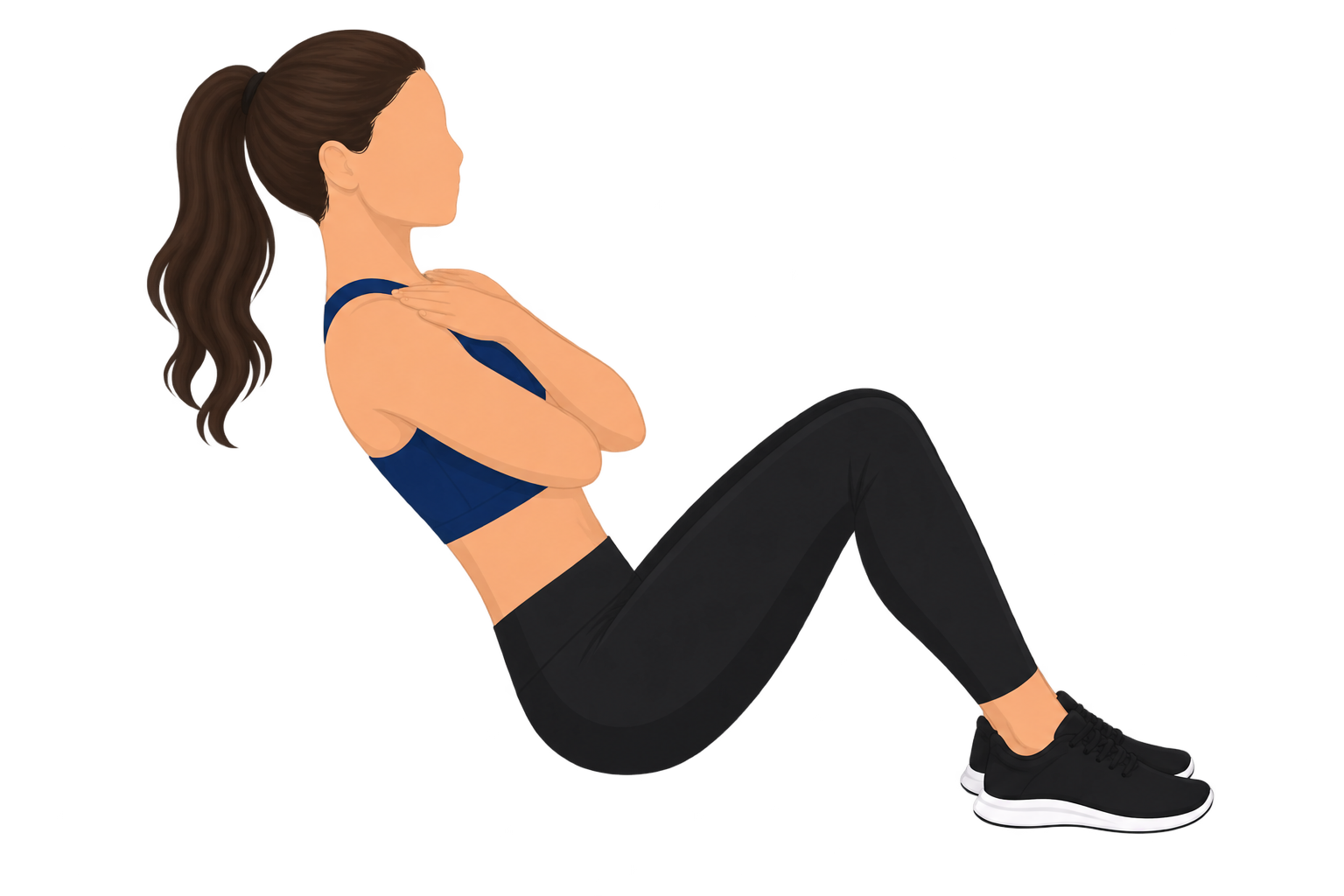 Illustration of the trunk flexor endurance test: a person sits with the torso reclined backward at 60 degrees from the floor, hips and knees bent at 90 degrees, feet flat and anchored, and both arms folded across the chest.