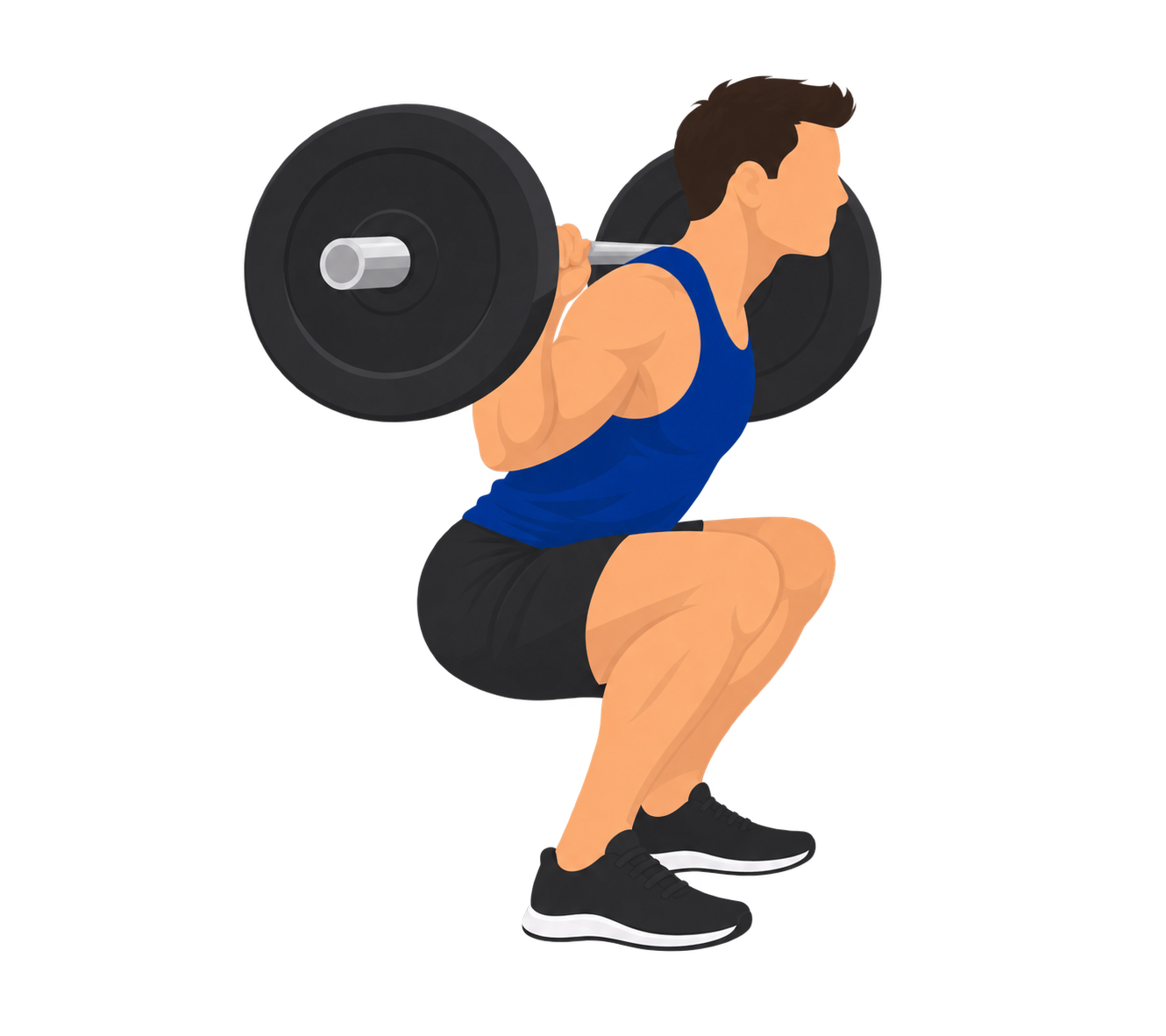 Illustration of a correct competition squat: the lifter's hip crease drops clearly below the top of the knee at the bottom of the lift.