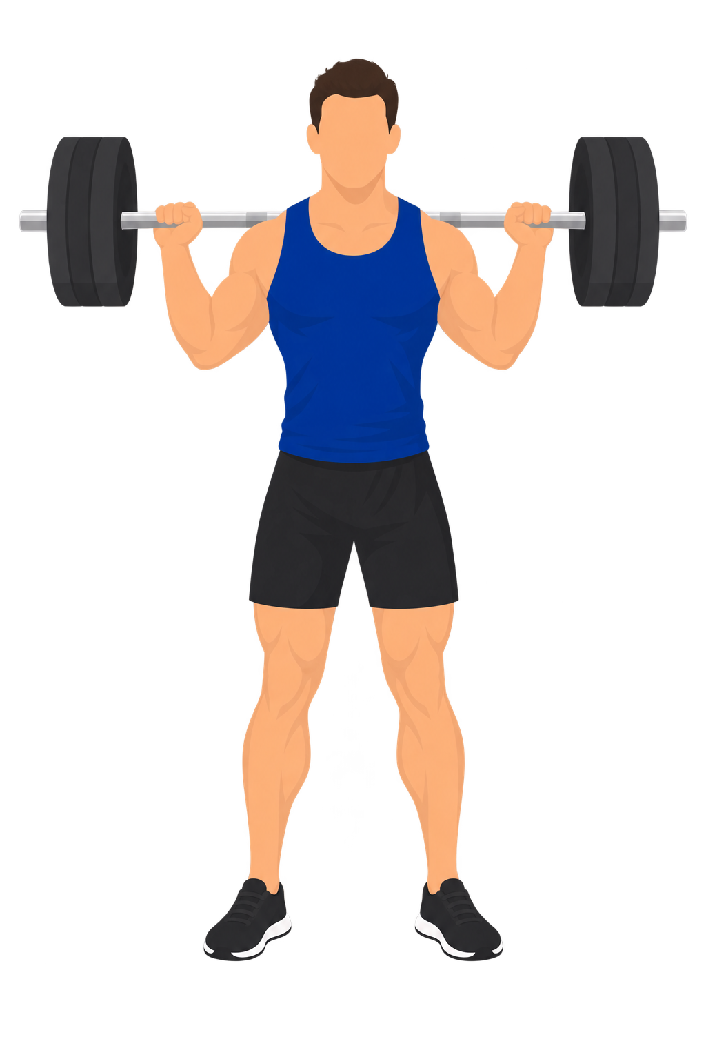 Illustration of correct squat foot position viewed from the front: the lifter's feet stay planted symmetrically in the same stance throughout the lift.