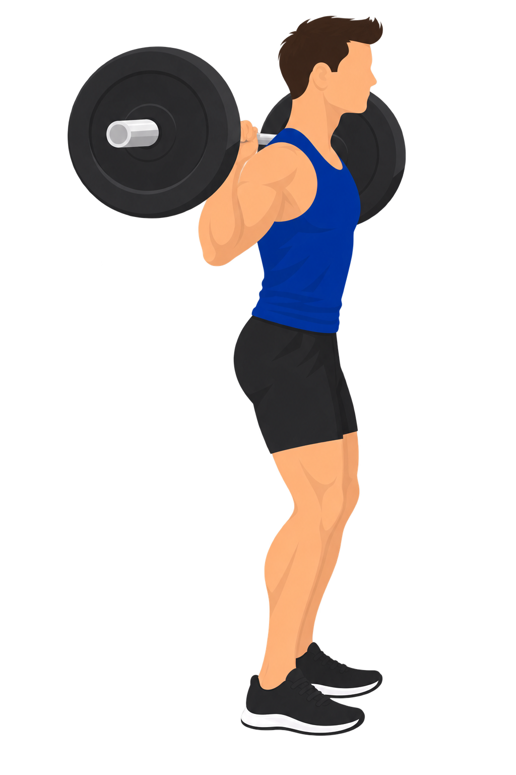 Illustration of a disqualified squat: at the top of the lift, the lifter's knees remain visibly bent instead of locking out straight.