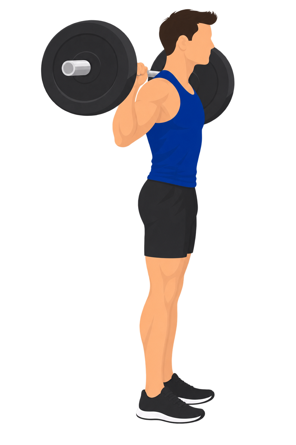 Illustration of a correct squat finish: the lifter stands fully erect with both knees locked straight.